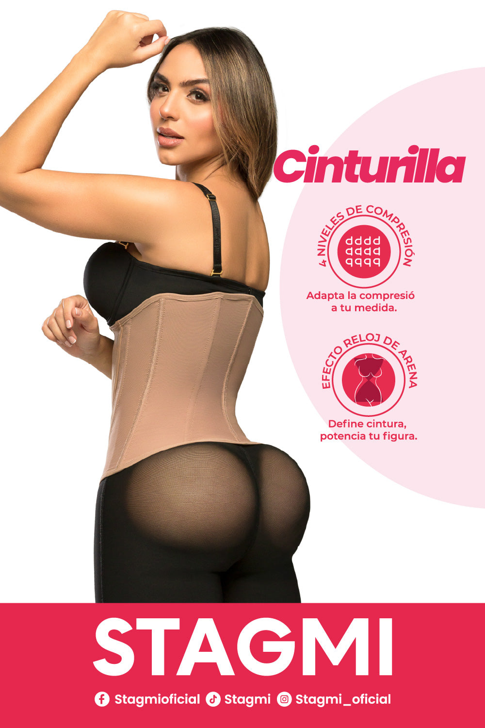 - Cinturilla SMI2025 doble cierre compresión inmediata
- Vista lateral cinturilla soporte lumbar
- Detalle cinturilla estética en BLACK y COCOA