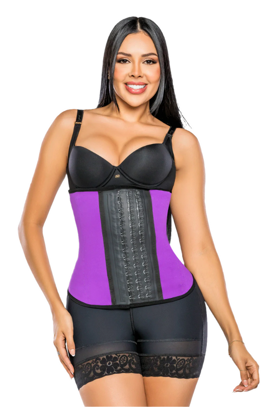 - Cinturilla térmica SMI2003 color morado con látex y broches
- Vista lateral con soporte lumbar y compresión abdominal
- Entrenador de cintura en neopreno con efecto reductor