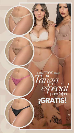 - Panty cachetero SMI04027 con realce natural y encaje
- Vista posterior del panty Ultrainvisible SMI04027 
- Detalle de cintura con ajuste y tanga gratis incluida SMI04027